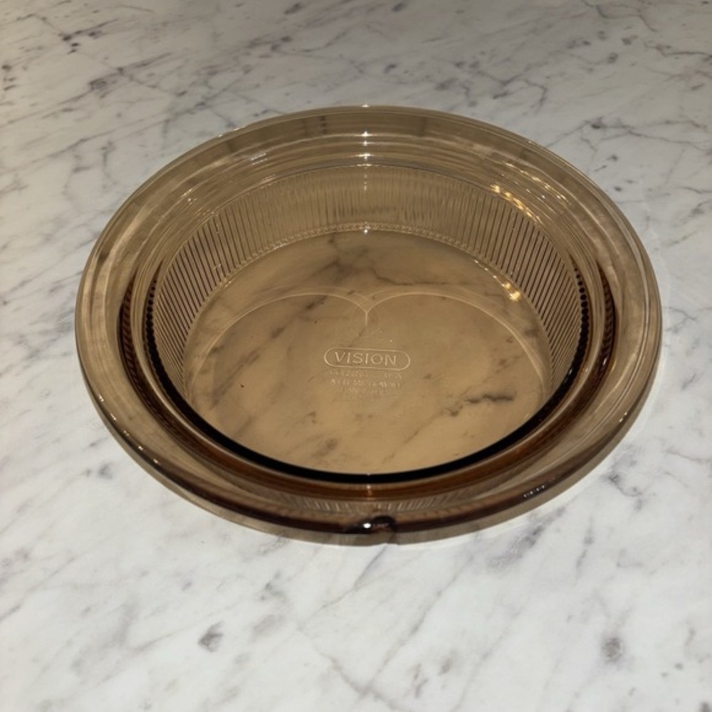 Corning Ware Pyrex Visions Amber 1 QT Ribbed CASSEROLE‎ Dish V-31-B USA - CHIP